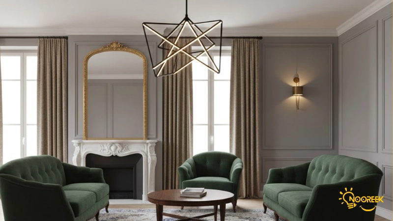 لوستر مدرن در دکوراسیون ترکیبی کلاسیک و مدرن